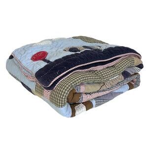 Pottery Barn Kids Construction Patchwork Quilt Full:Queen + 2 Shams Trucks Sign